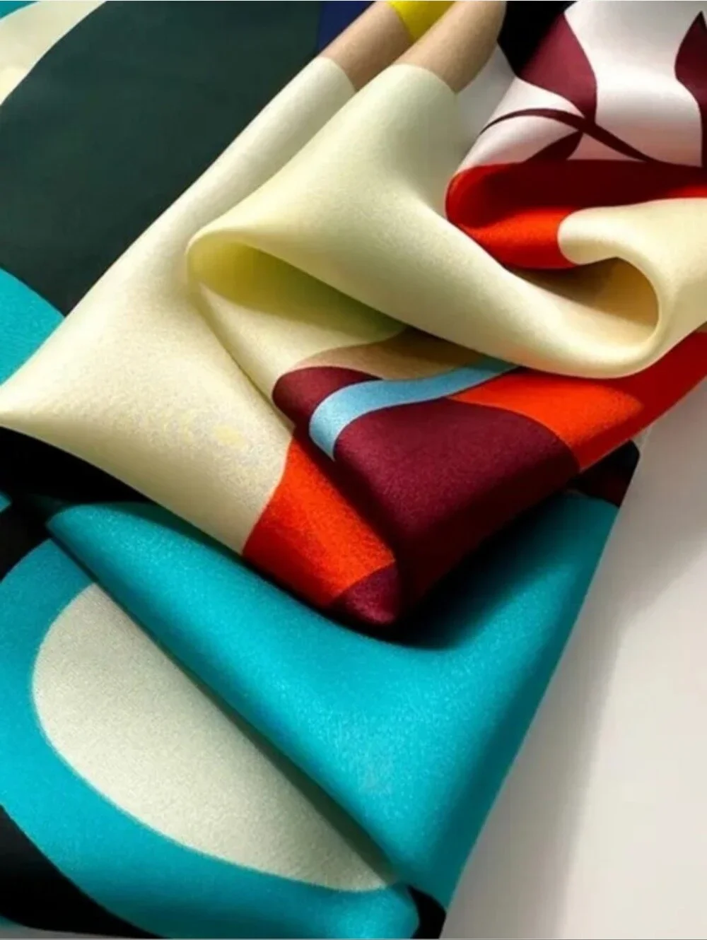 Bold Floral Silk Scarf in Teal, Yellow, Red & Cream